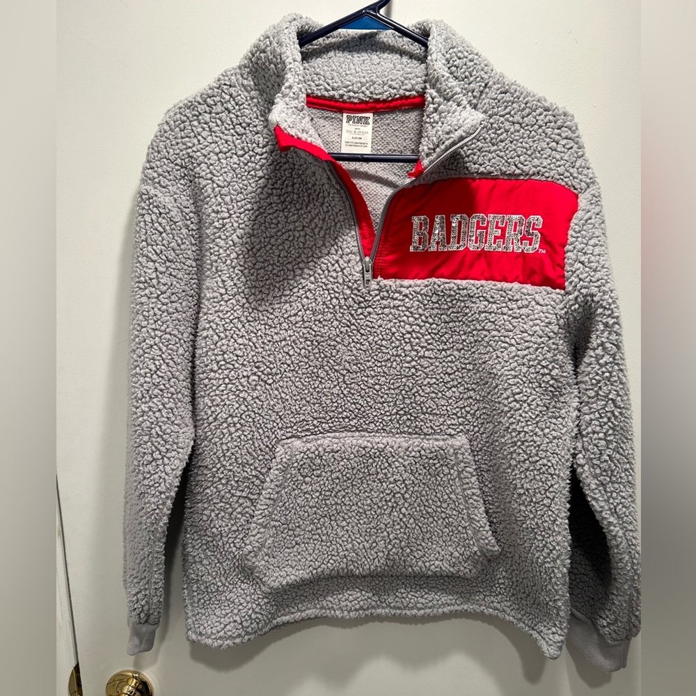 PINK gray and red Badgers Sherpa sweatshirt